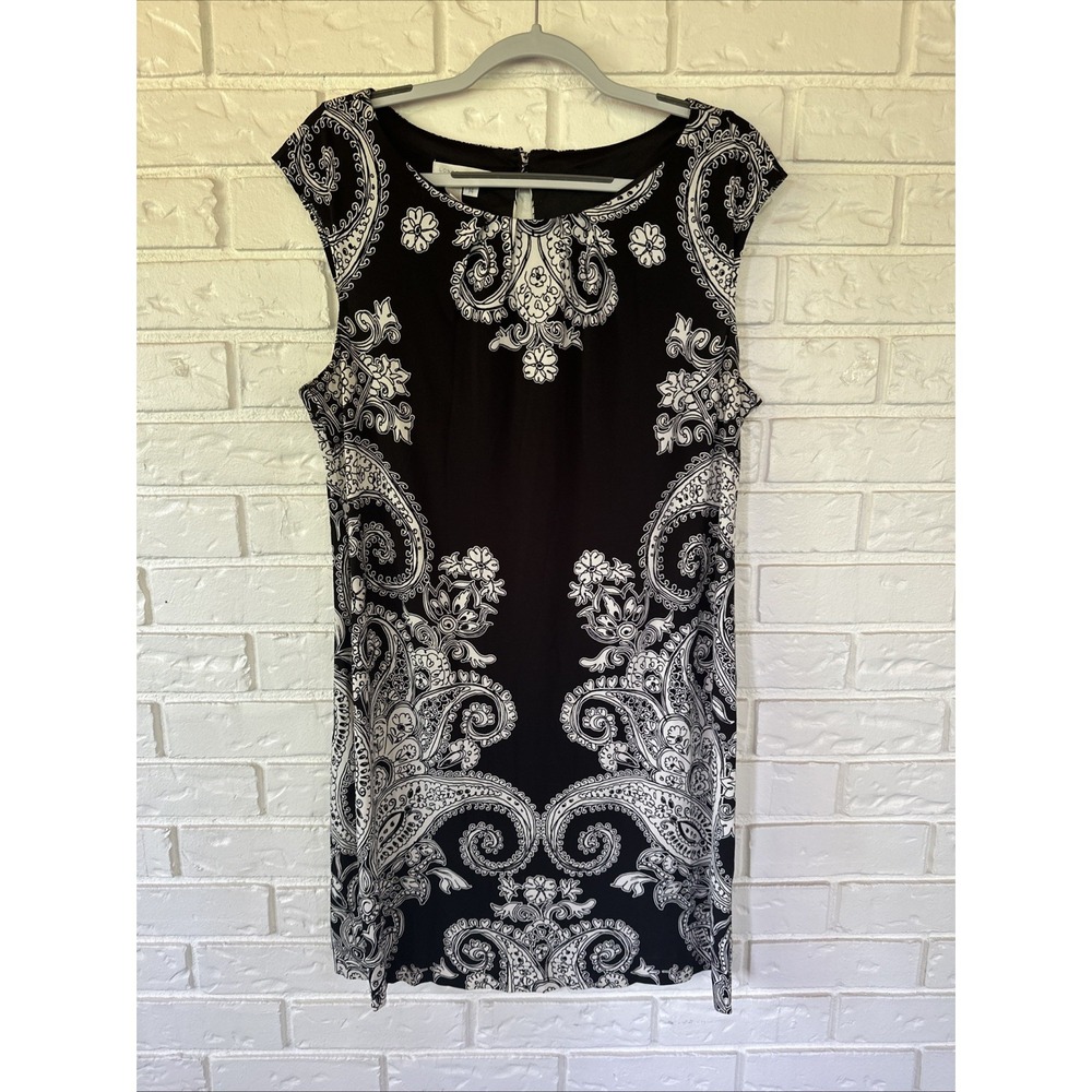 LONDON TIMES Women‎ Size 14 Black And White Paisley Kaleidoscope Pattern Dress
